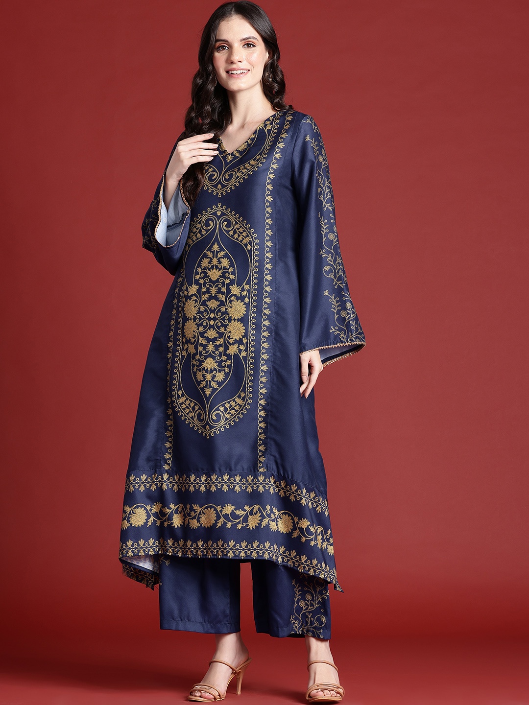 

Anouk Ethnic Motifs Printed Regular Kurta With Palazzos, Blue