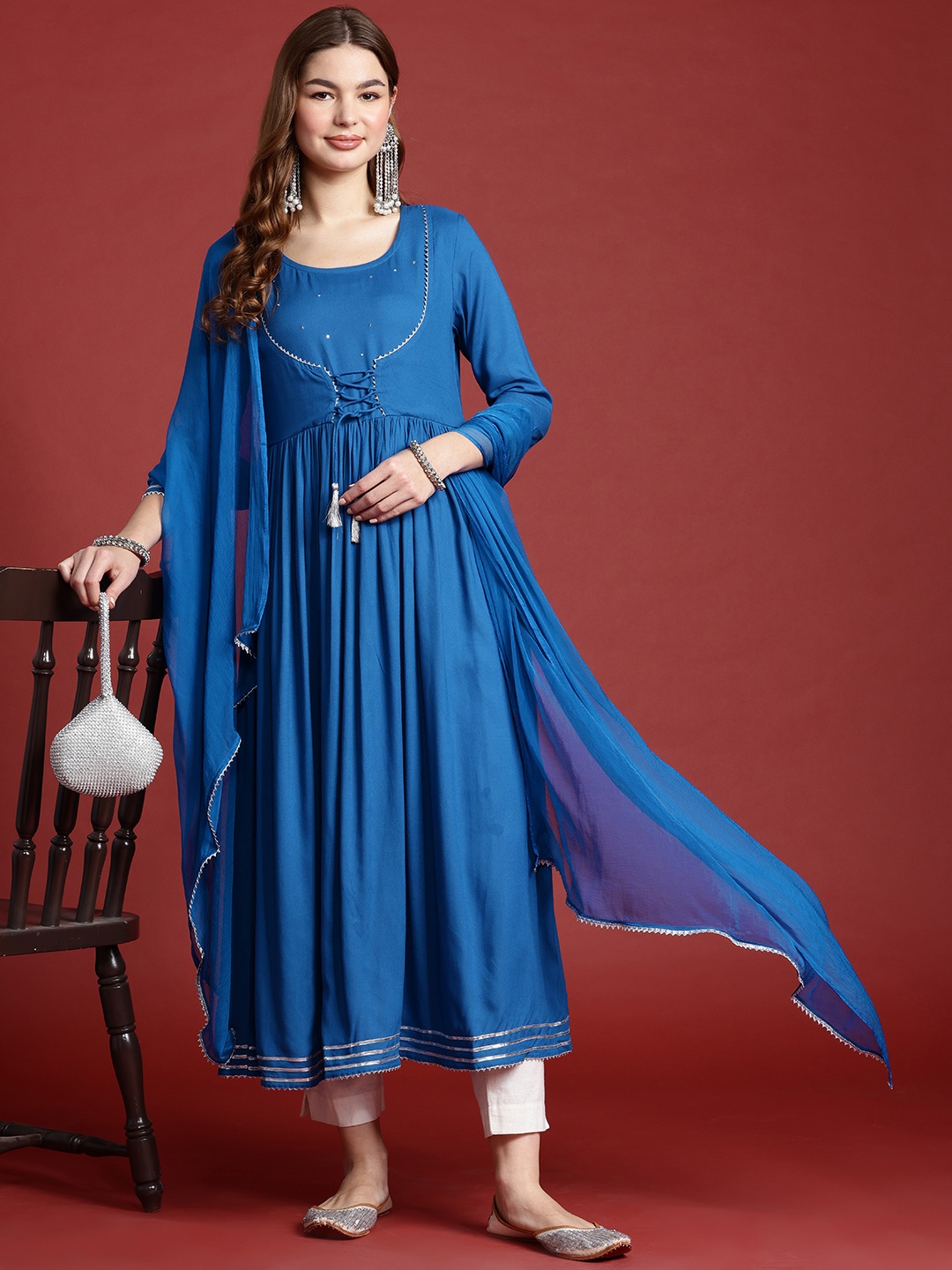 

Anouk Gotta Patti Anarkali Kurta With Dupatta, Blue