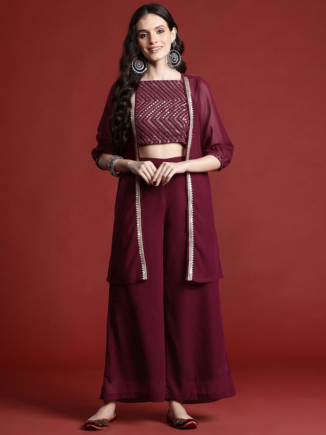 

Anouk Ethnic Embellished Co-Ord Set, Burgundy