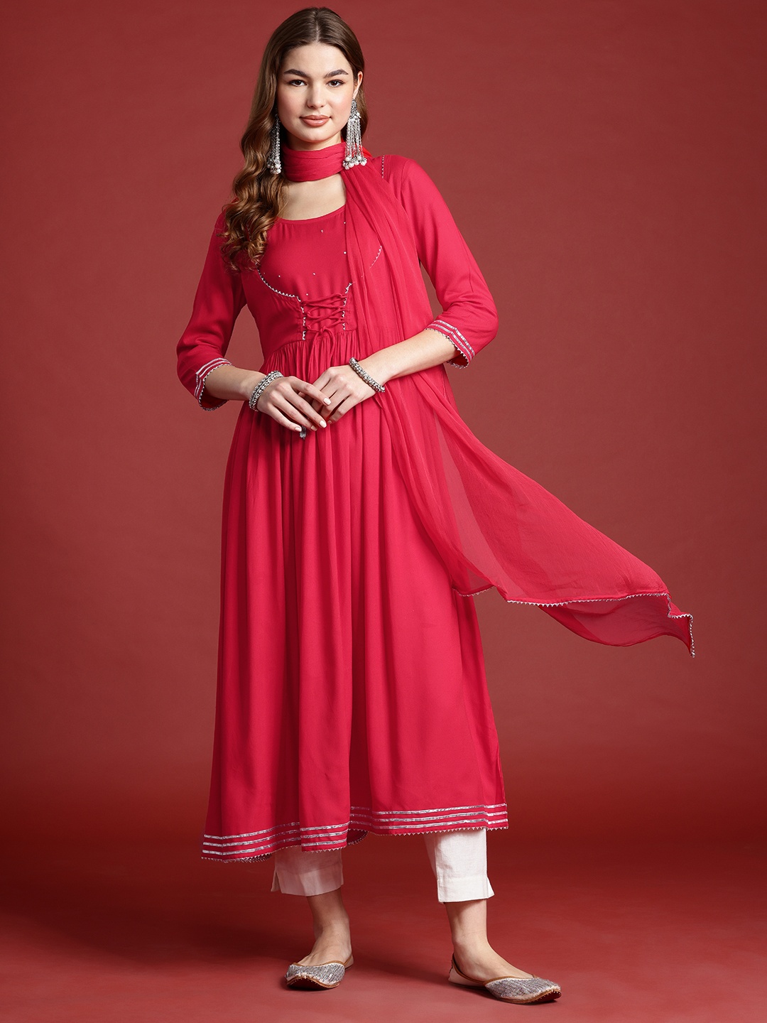 

Anouk Gotta Patti Anarkali Kurta With Dupatta, Red