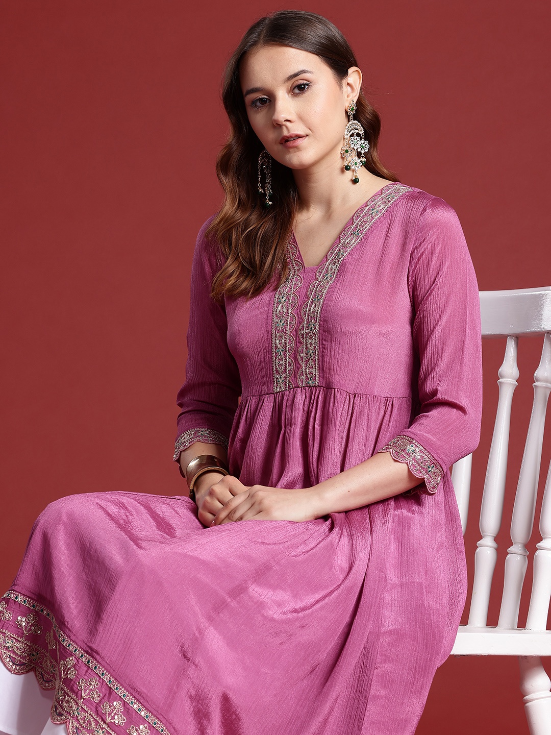 

Anouk Ethnic Motifs Yoke Design Thread Work Kurta, Mauve