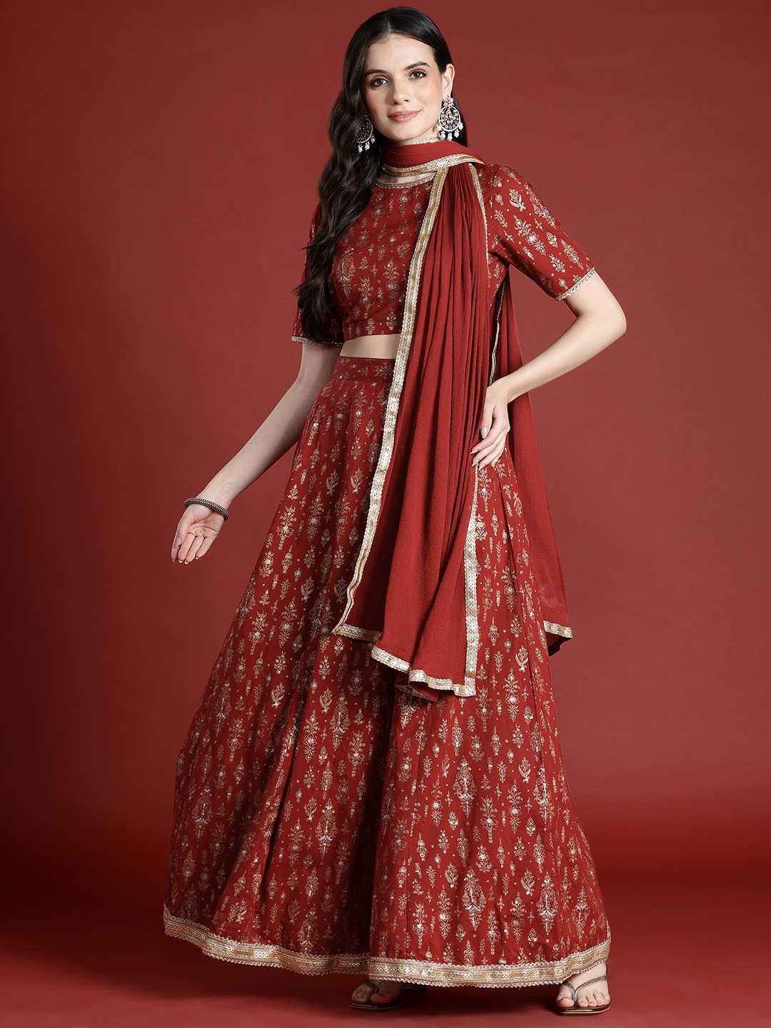 

Anouk Printed Ready to Wear Lehenga & Blouse With Dupatta, Rust
