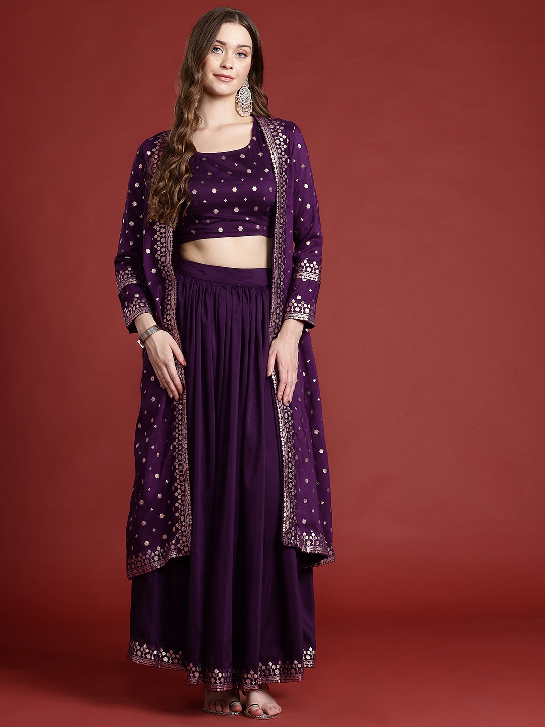 

Anouk Foil Print Ready to Wear Lehenga Choli with Shrug, Purple