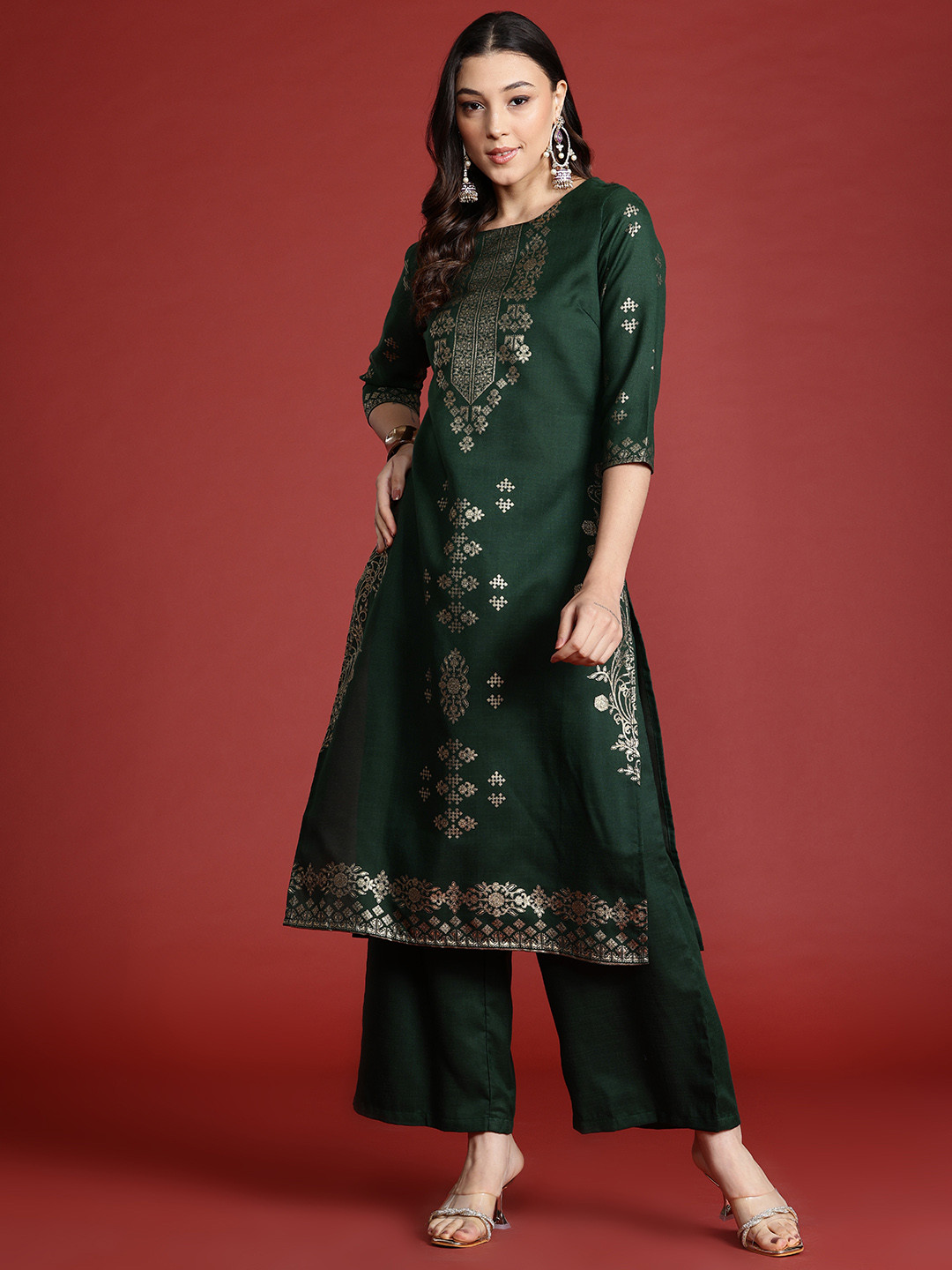

Anouk Ethnic Motifs Printed Kurta with Palazzos, Green