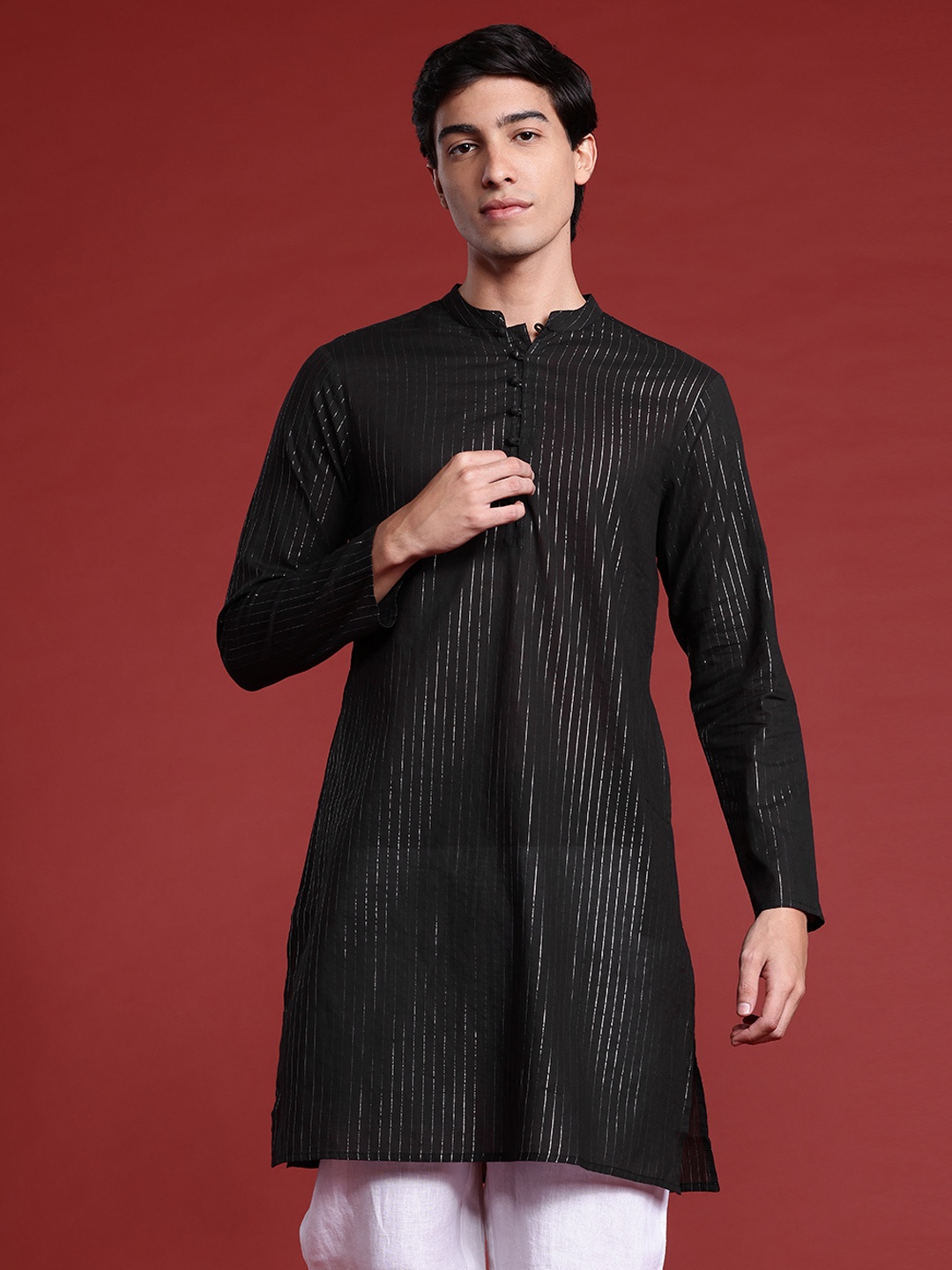 

Anouk Striped Kurta, Black