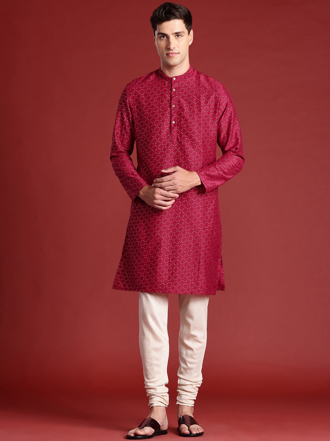 

Anouk Men Printed Regular Kurta with Churidar, Maroon