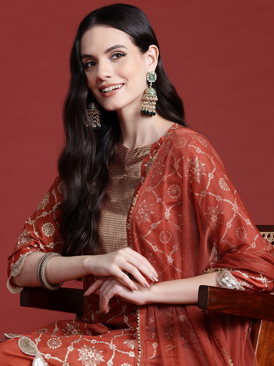 

Anouk Ethnic Motifs Print Kurta with Salwar & Dupatta, Rust