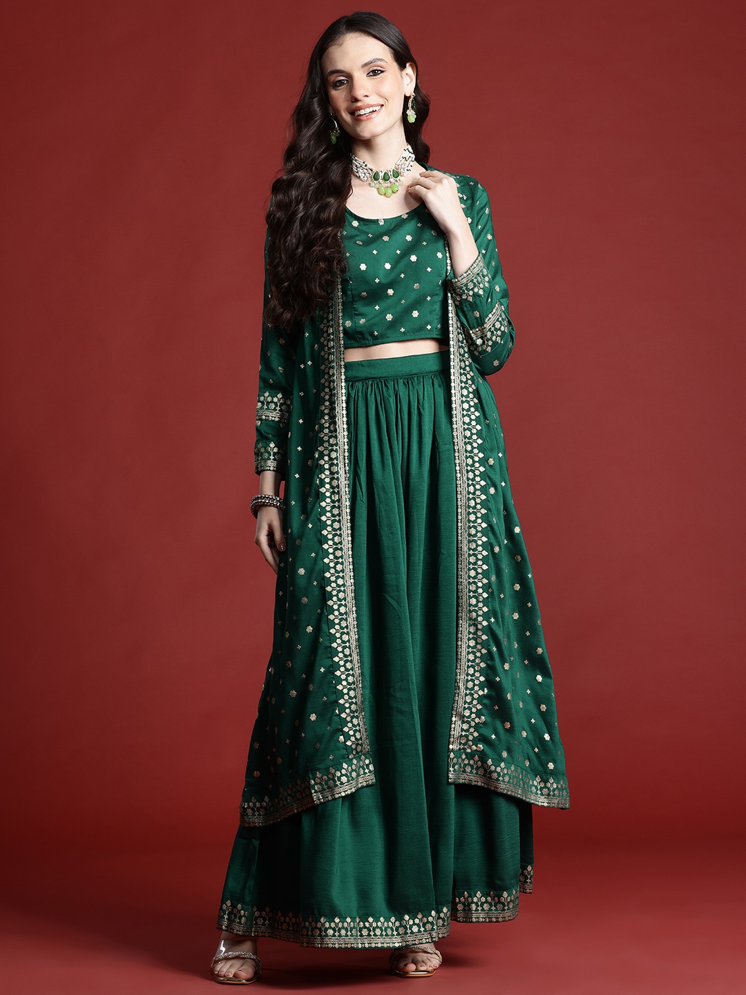 

Anouk Printed Ready to Wear Lehenga & Shrug, Green