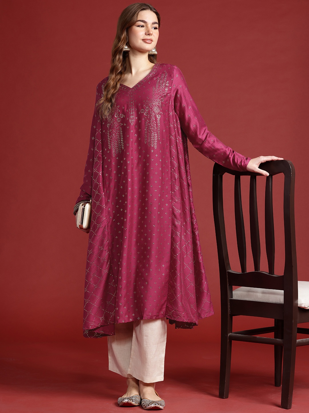 

Anouk Tyohaar Collection Embellished A-Line Kurta, Magenta