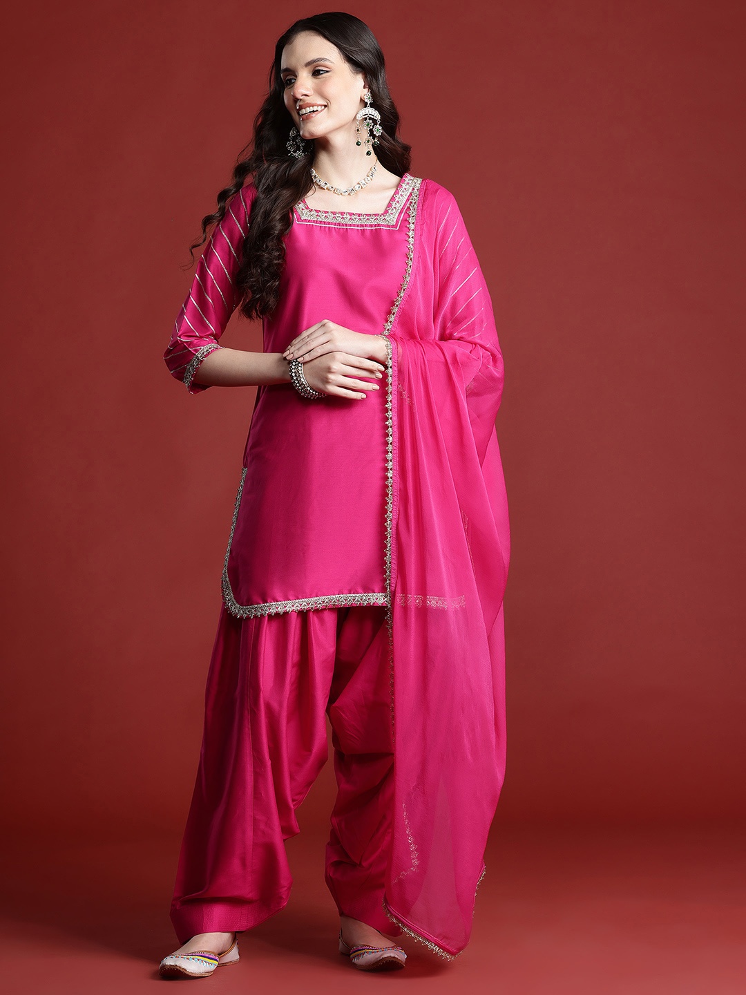 

Anouk Women Regular Gotta Patti Kurta with Salwar & With Dupatta, Magenta