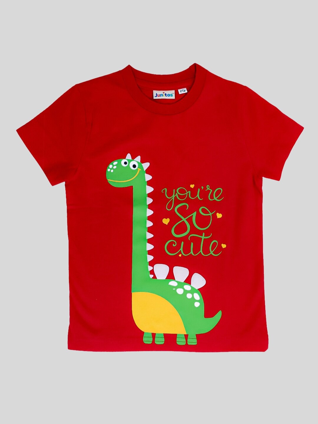 

JUNITOS Boys Round Neck Printed Cotton T-shirt, Red