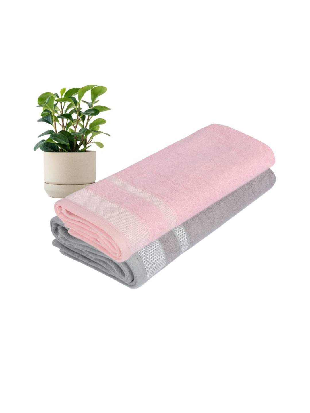 

BePlush Pink & Grey 2 Pieces Striped Bamboo 450 GSM Bath Towel