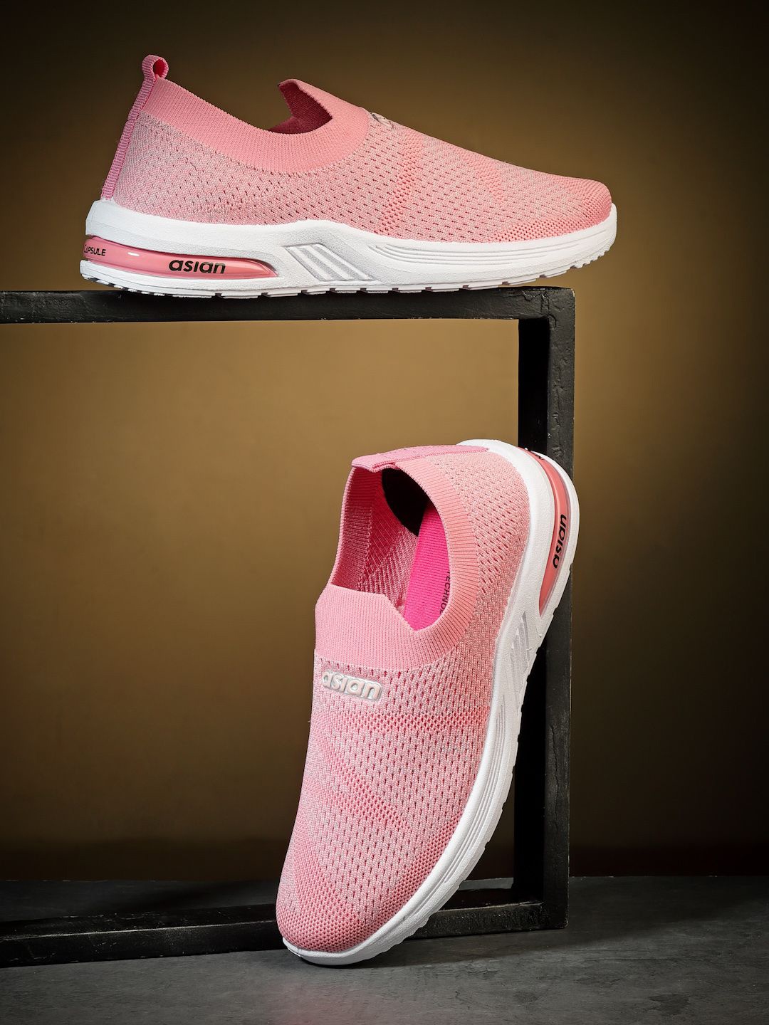 

ASIAN Women Textured Round Toe Comfort Insole Canvas Slip-On Sneakers, Pink