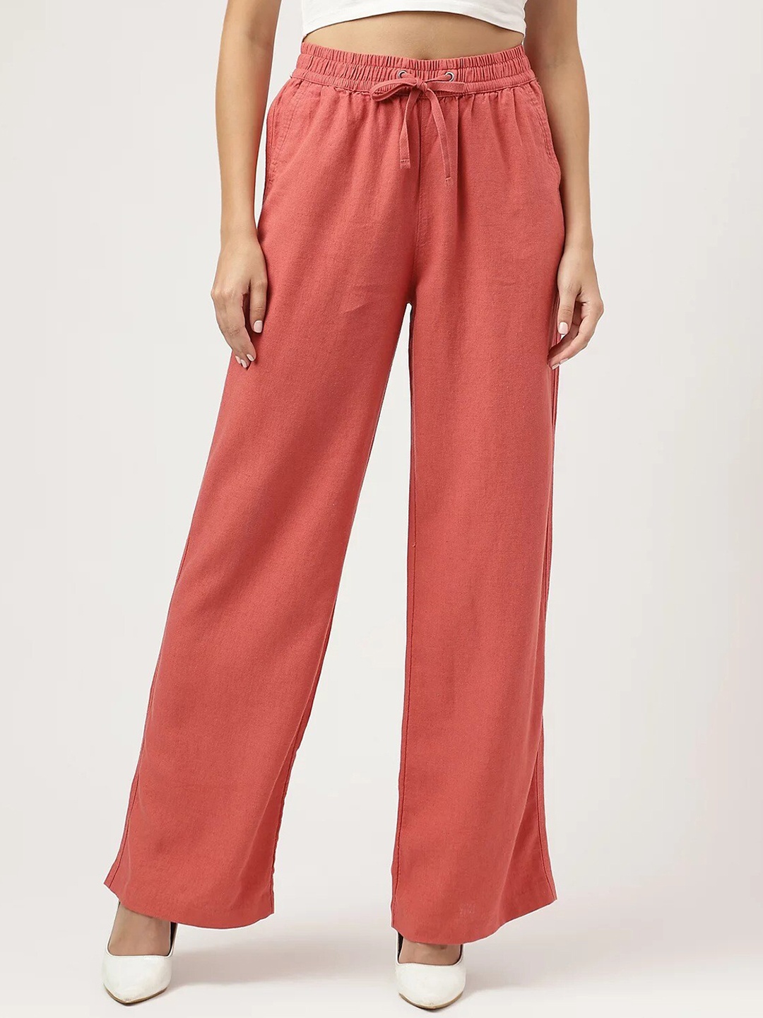 

Marks & Spencer Women High-Rise Parallel Trousers, Rust