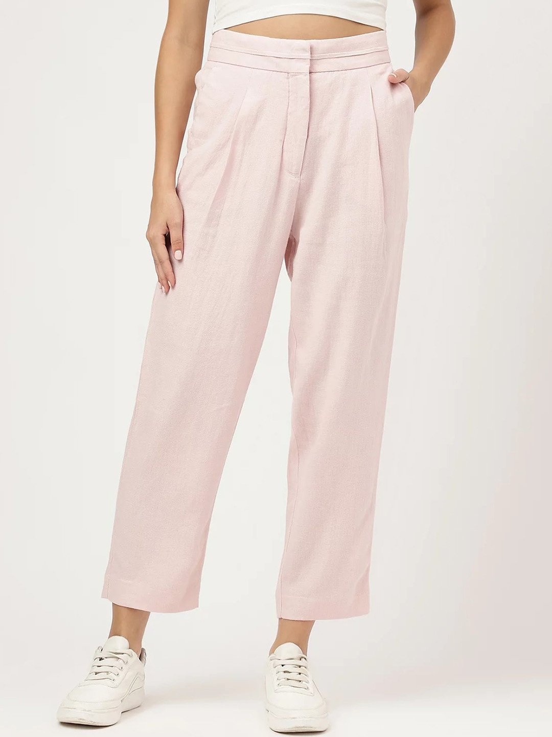 

Marks & Spencer Women High-Rise Pleated Trouser, Pink