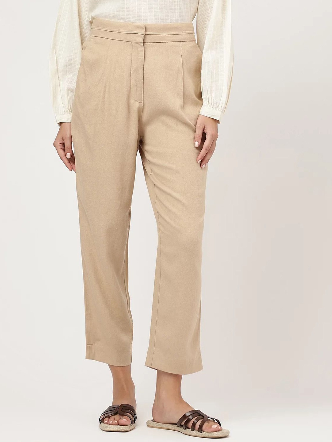 

Marks & Spencer Women Mid-Rise Regular Trousers, Beige