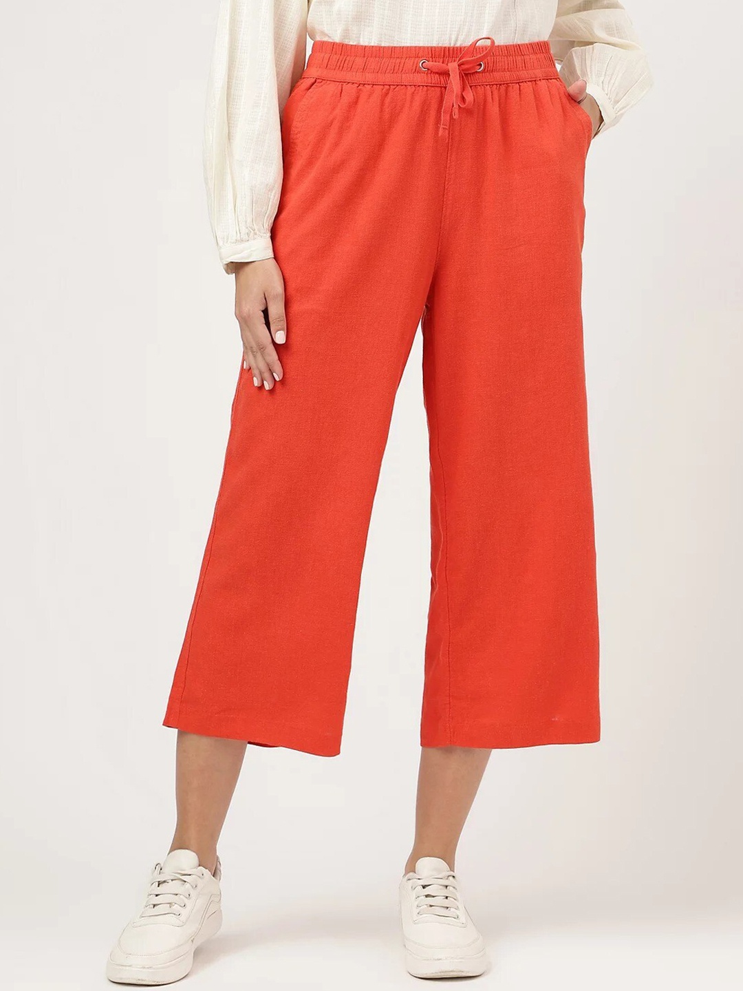 

Marks & Spencer Women Cropped Mid-Rise Parallel Trouser, Red