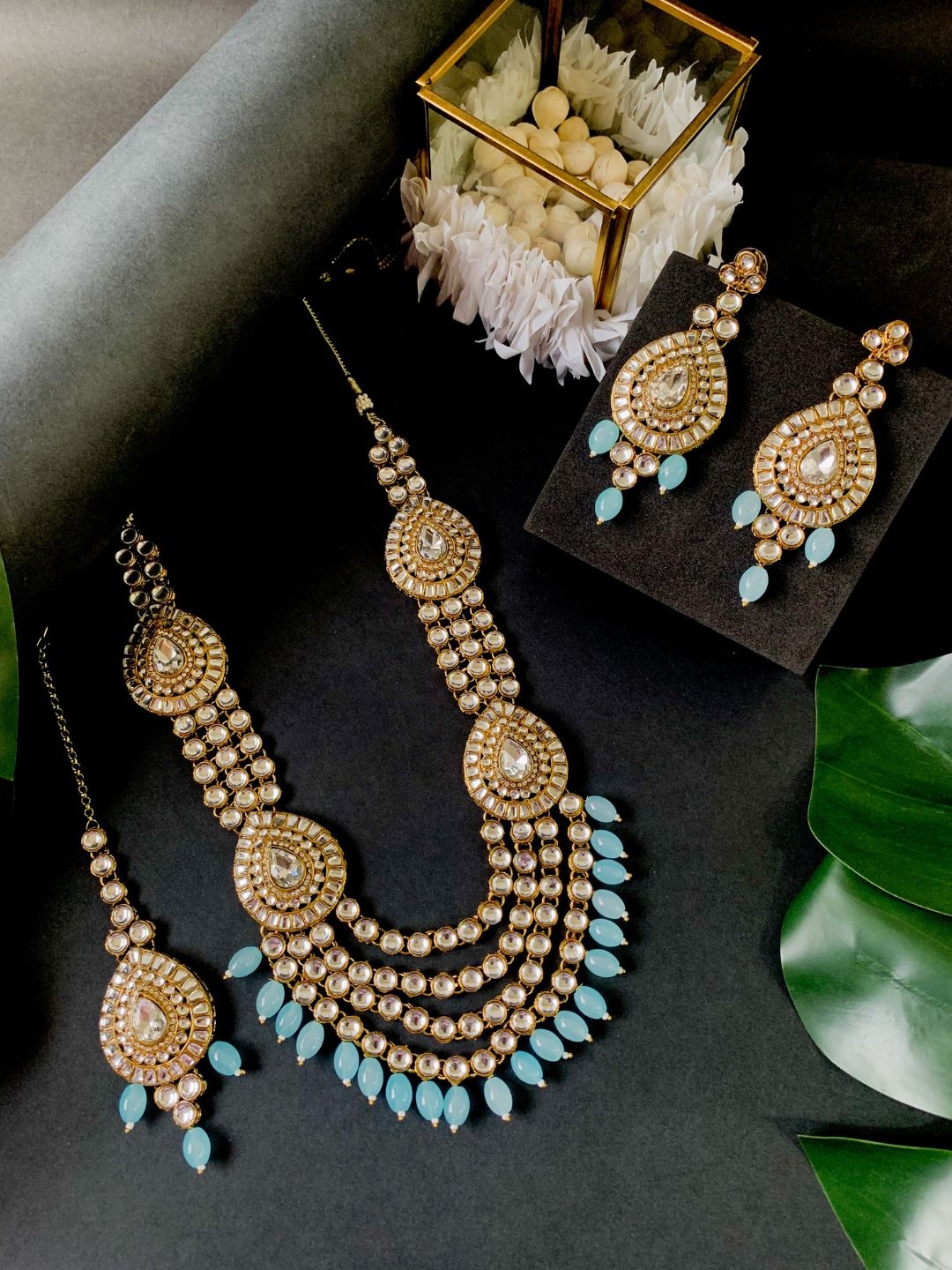 

I Jewels Women Gold-Plated Kundan & Pearls Studded Layered Women Jewellery Set