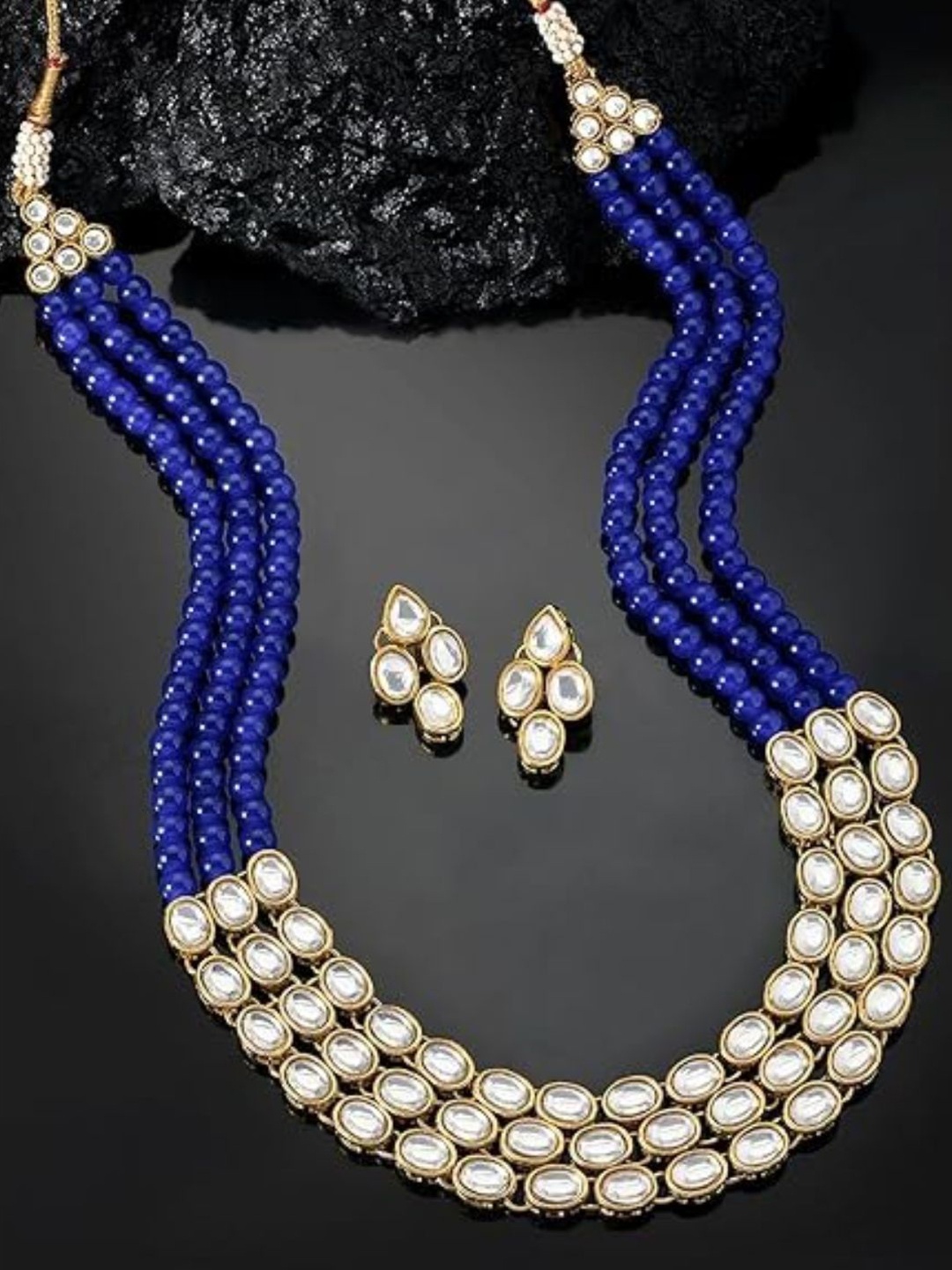 

I Jewels Gold-Plated Kundan Pearl Studded Layered Necklace Set