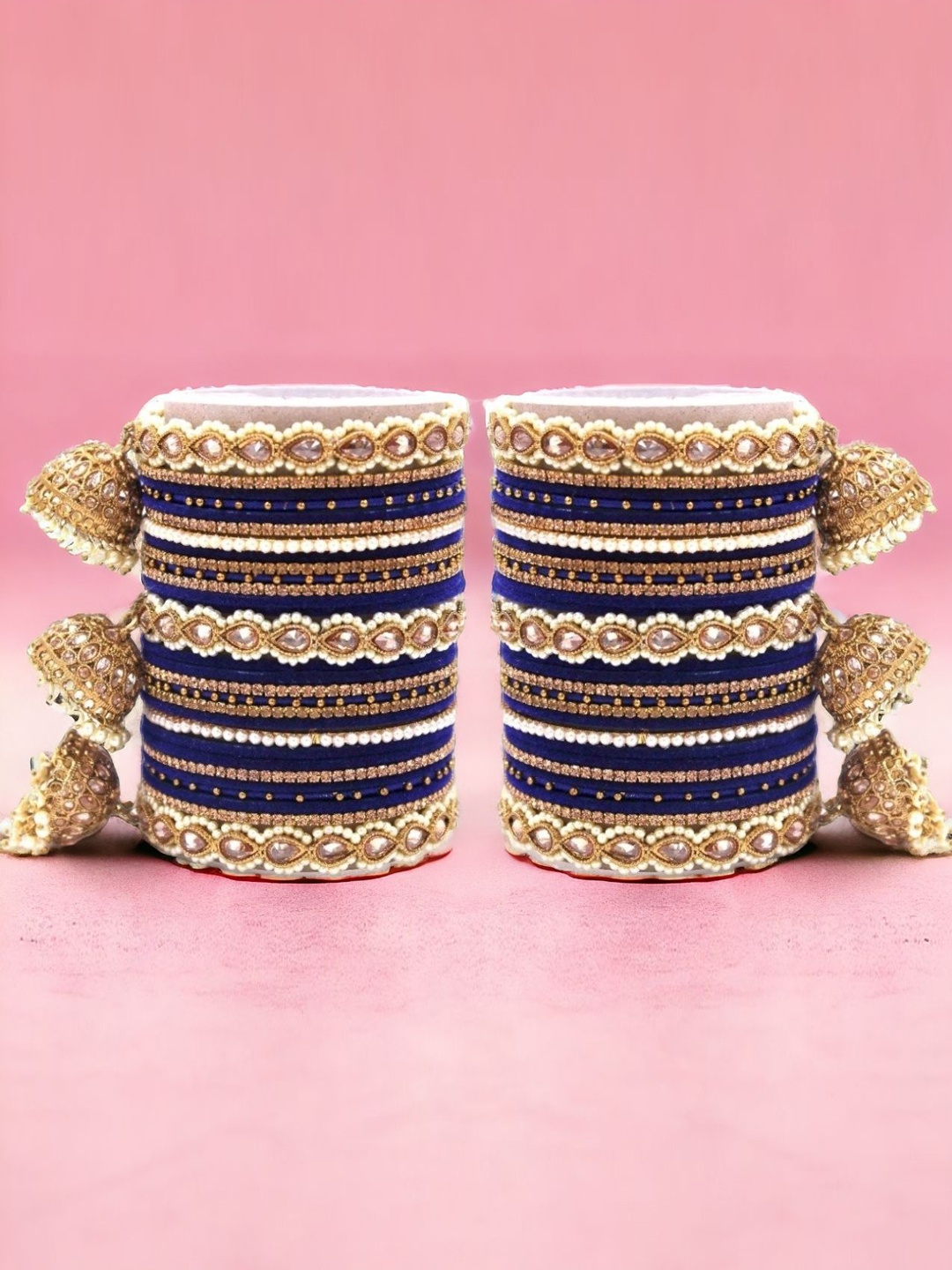 

leshya Set Of 62 Brass Plated Stones Studded & Beaded Bangles, Blue