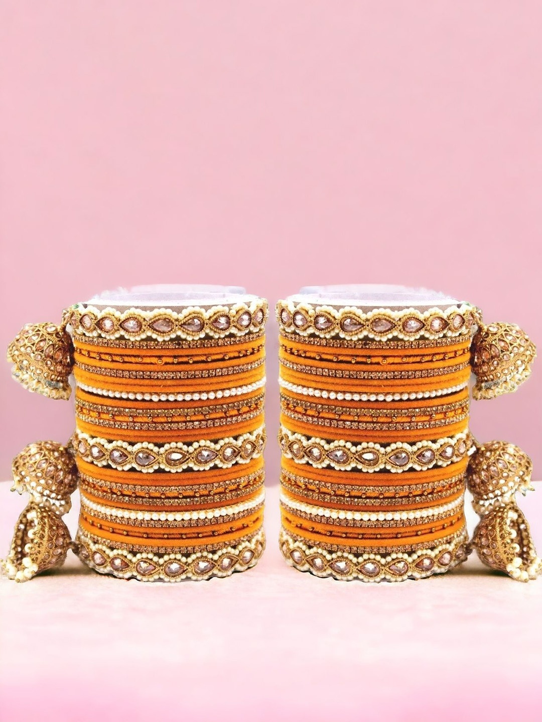

leshya Set Of 62 Brass-Plated Stone-Studded & Beaded Bangles, Yellow