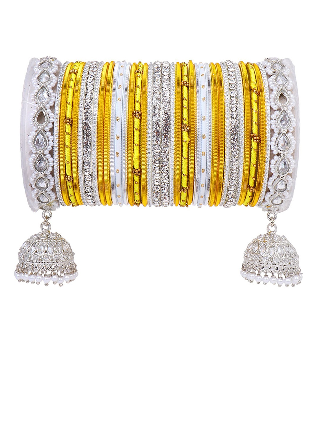 

leshya Set Of 72 Brass-Plated Stone-Studded & Beaded Bangles, Yellow