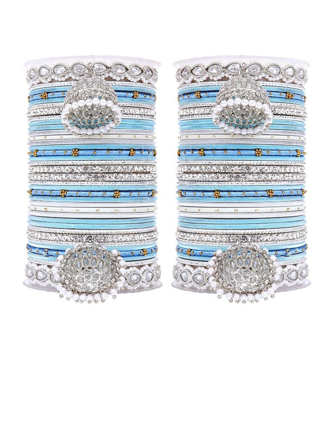 

leshya Set Of 72 Brass Plated Kundan Studded & Beaded Bangles, Blue