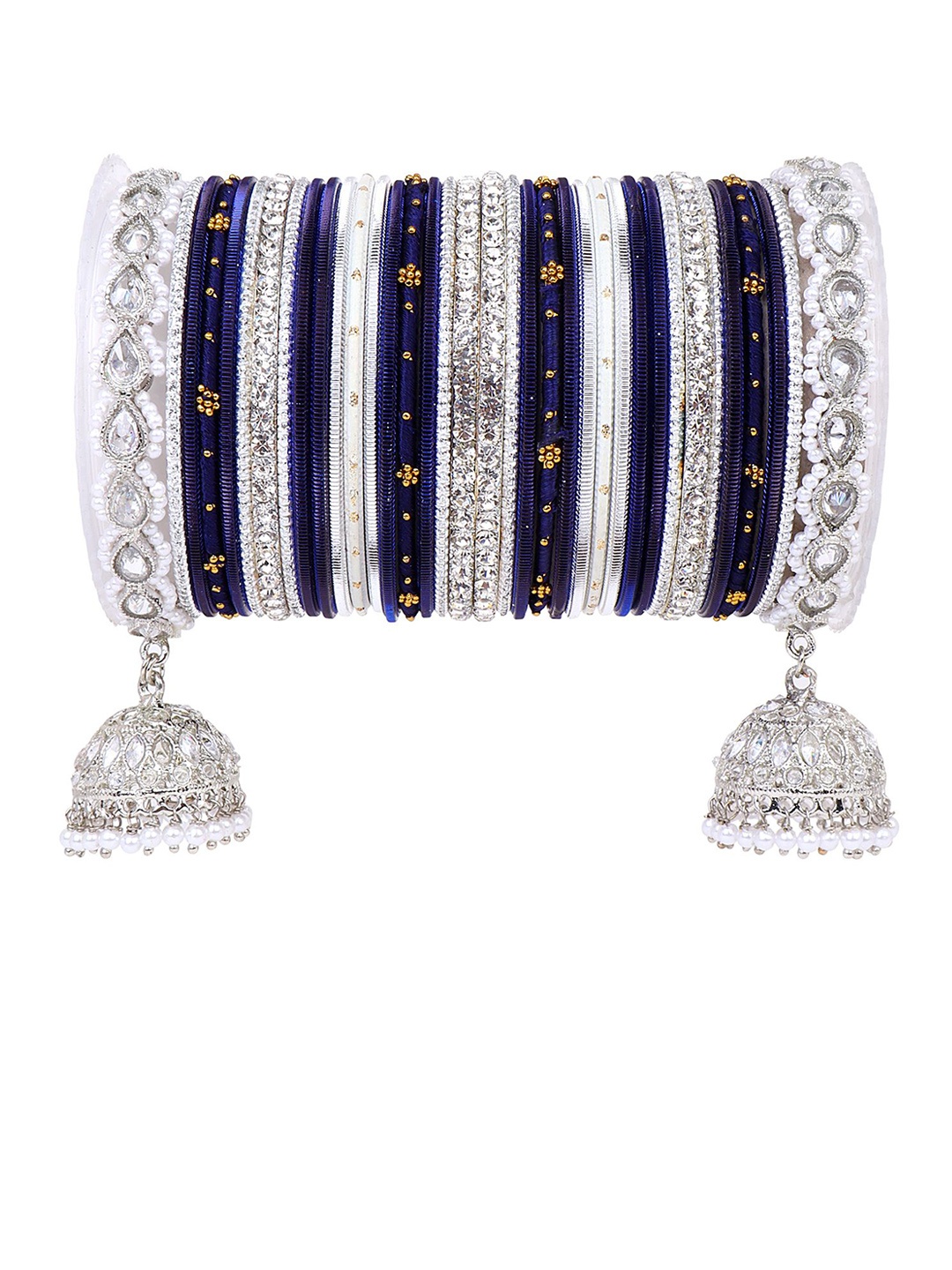 

leshya Set Of 72 Brass-Plated Stone-Studded & Beaded Bangles, Blue