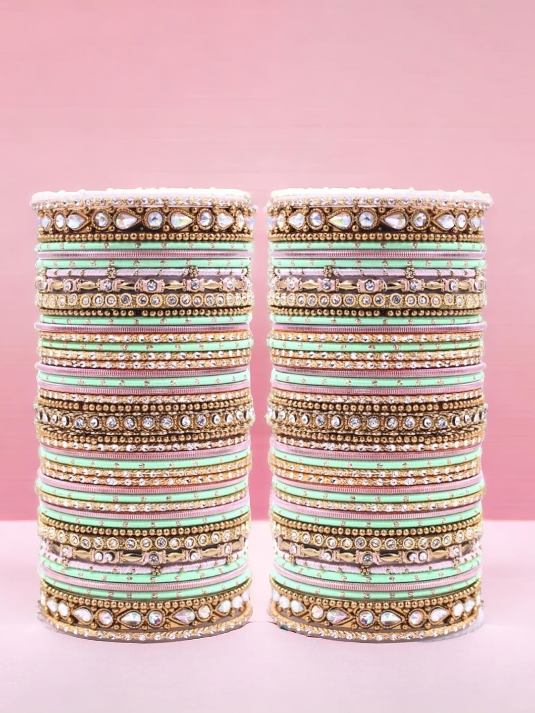 

leshya Set of 86 Brass-Plated Stone-Studded Bangles, Gold