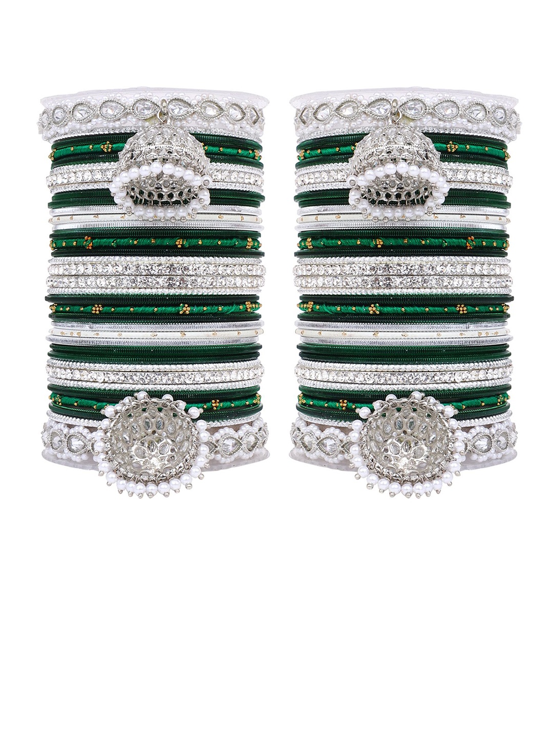 

leshya Set of 72 Brass-Plated Stone-Studded Bangles, Silver