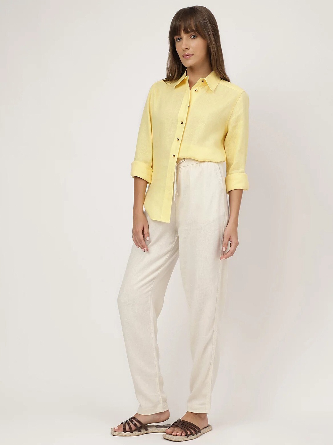 

Marks & Spencer Spread Collar Linen Casual Shirt, Yellow