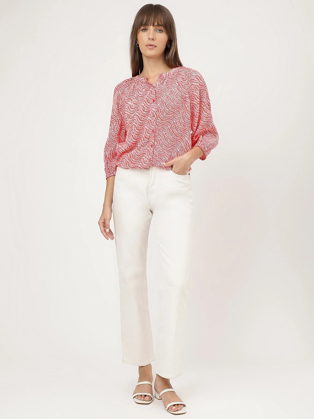 

Marks & Spencer Abstract Printed Round Neck Top, Red