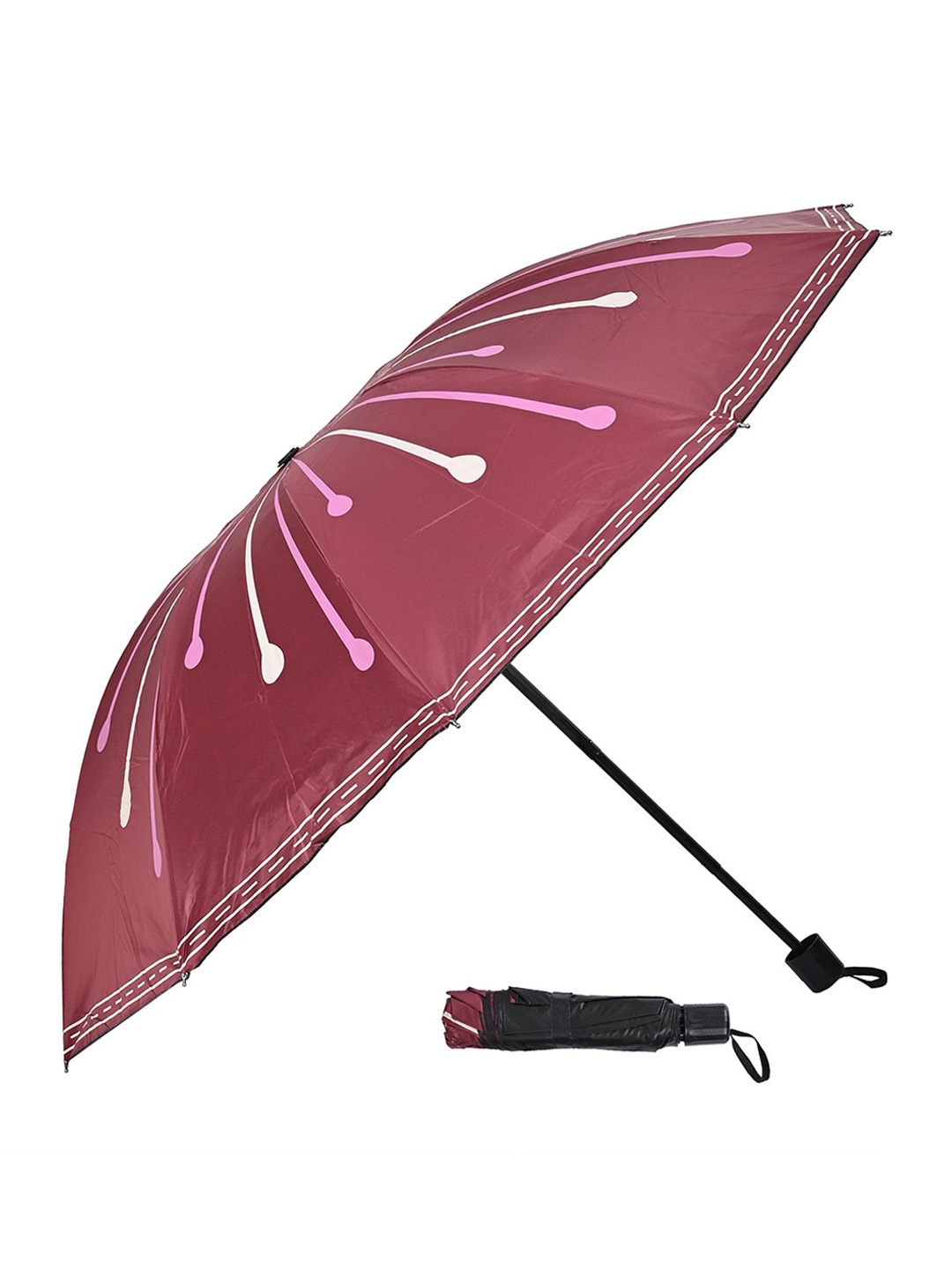 

LOOM LEGACY Manual 3 Fold Floral Printed Umbrella, Maroon