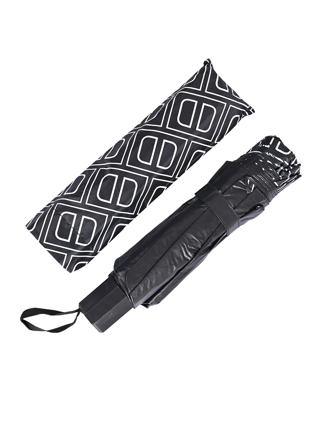 

LOOM LEGACY Manual 3 Fold Geometric Printed Umbrella, Black