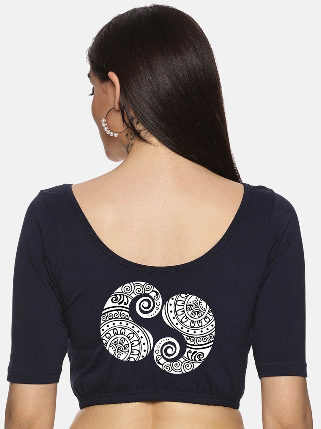 

NOT YET by us Printed Stretchable Saree Blouse, Navy blue