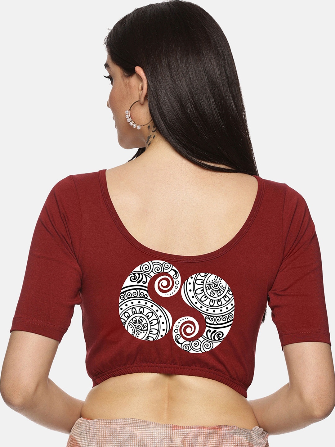 

NOT YET by us Printed Stretch Saree Blouse, Maroon