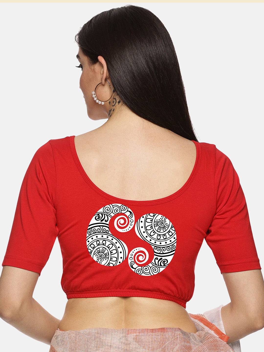 

NOT YET by us Printed Stretchable Saree Blouse, Red