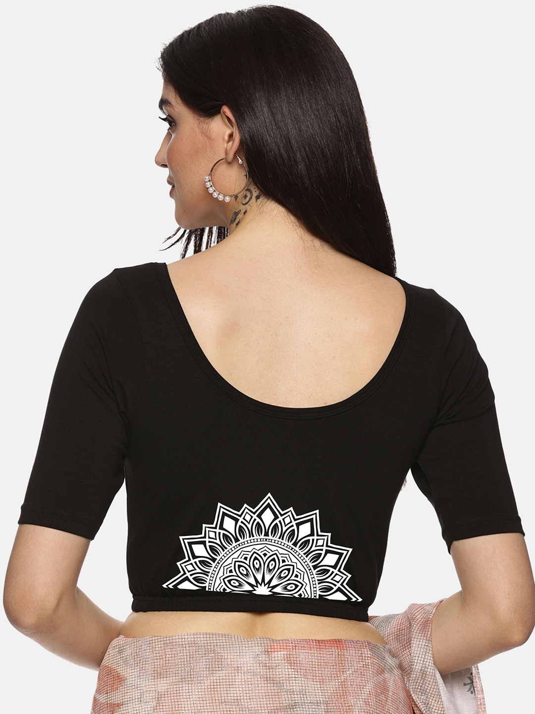 

NOT YET by us Printed Stretchable Saree Blouse, Black