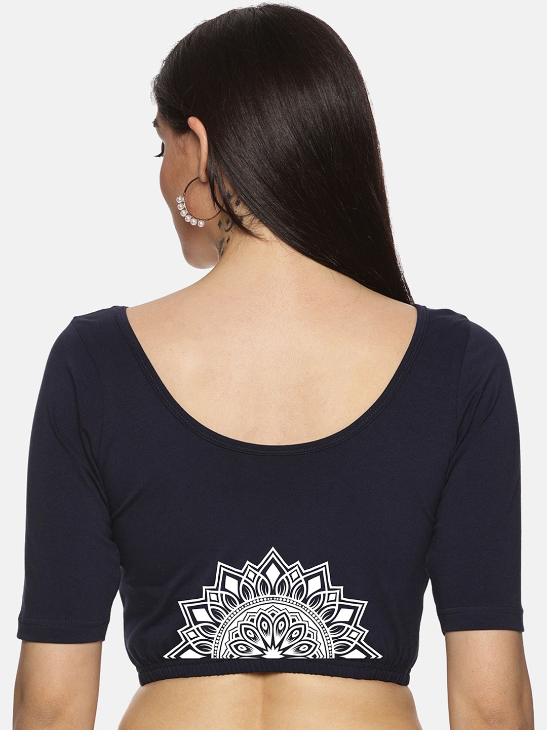 

NOT YET by us Printed Stretchable Saree Blouse, Navy blue