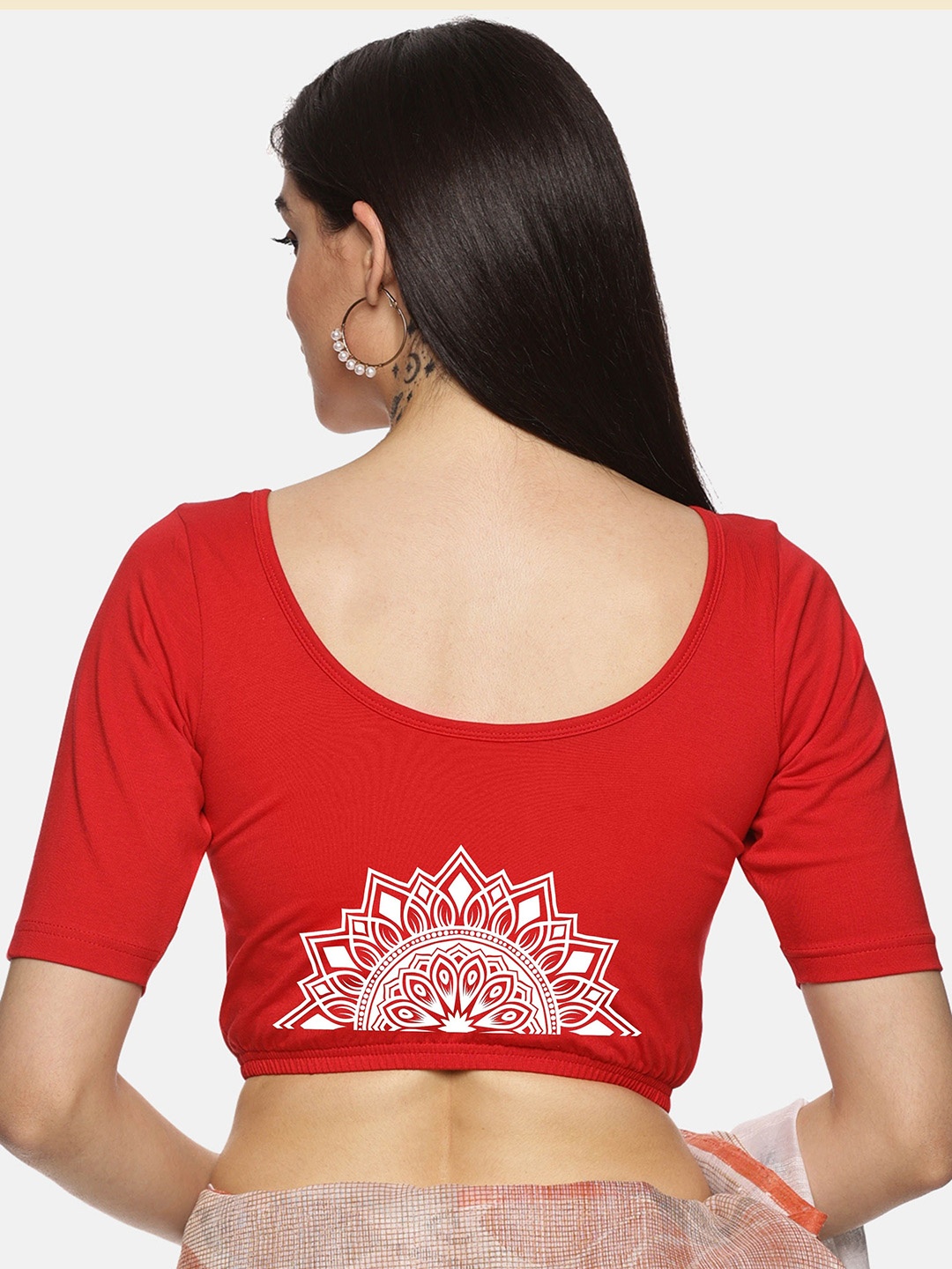 

NOT YET by us Printed Stretchable Saree Blouse, Red