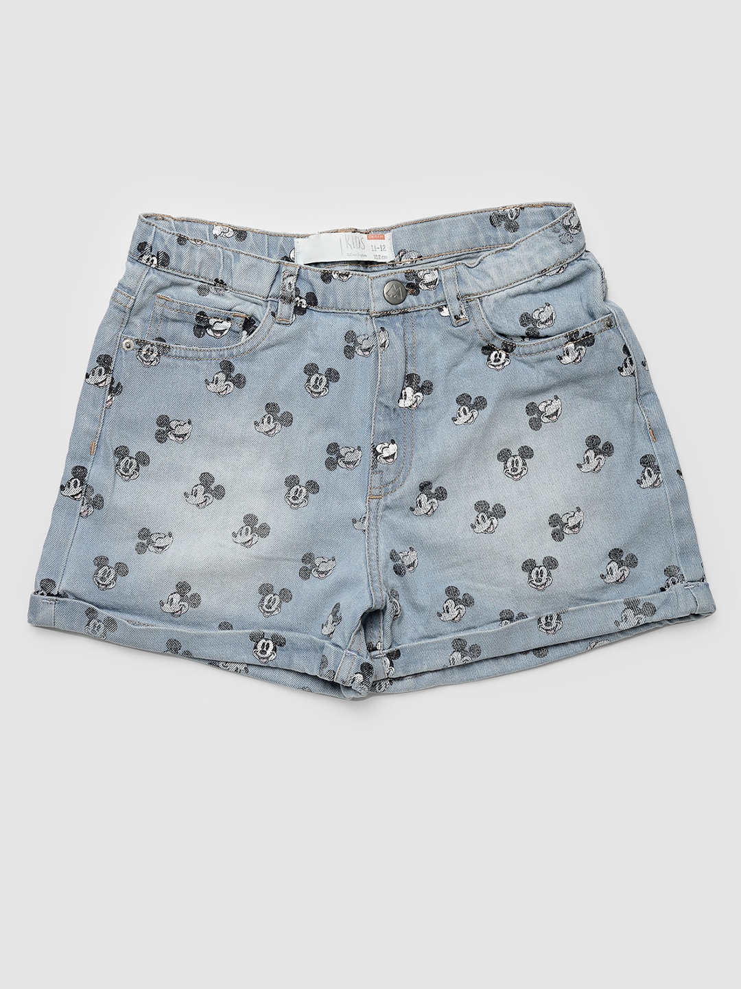 

YK Girls Printed High-Rise Denim Shorts, Blue