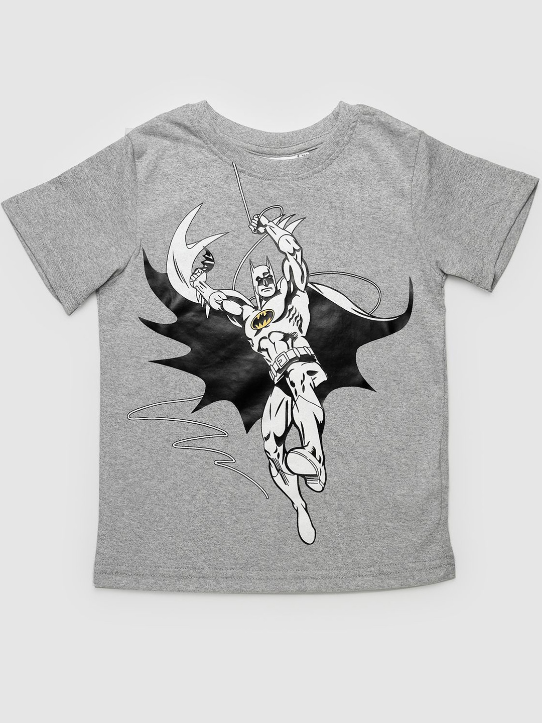 

YK Boys Batman Printed Antimicrobial Applique T-shirt, Grey melange