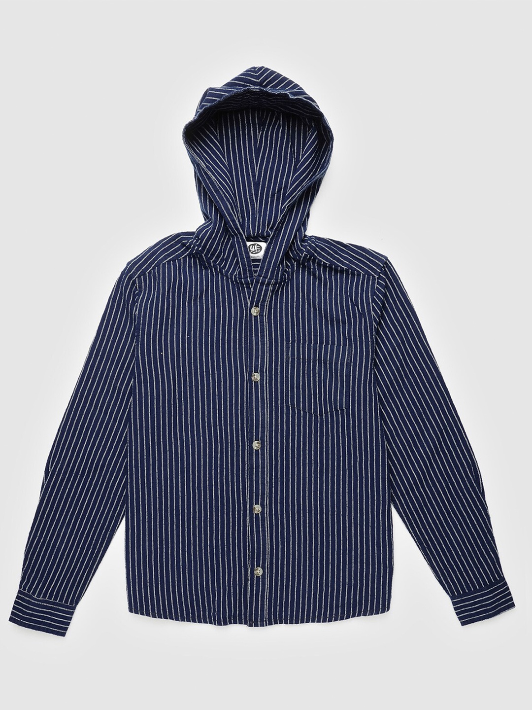 

YK Boys Comfort Vertical Stripes Hooded Long Sleeves Cotton Casual Shirt, Navy blue