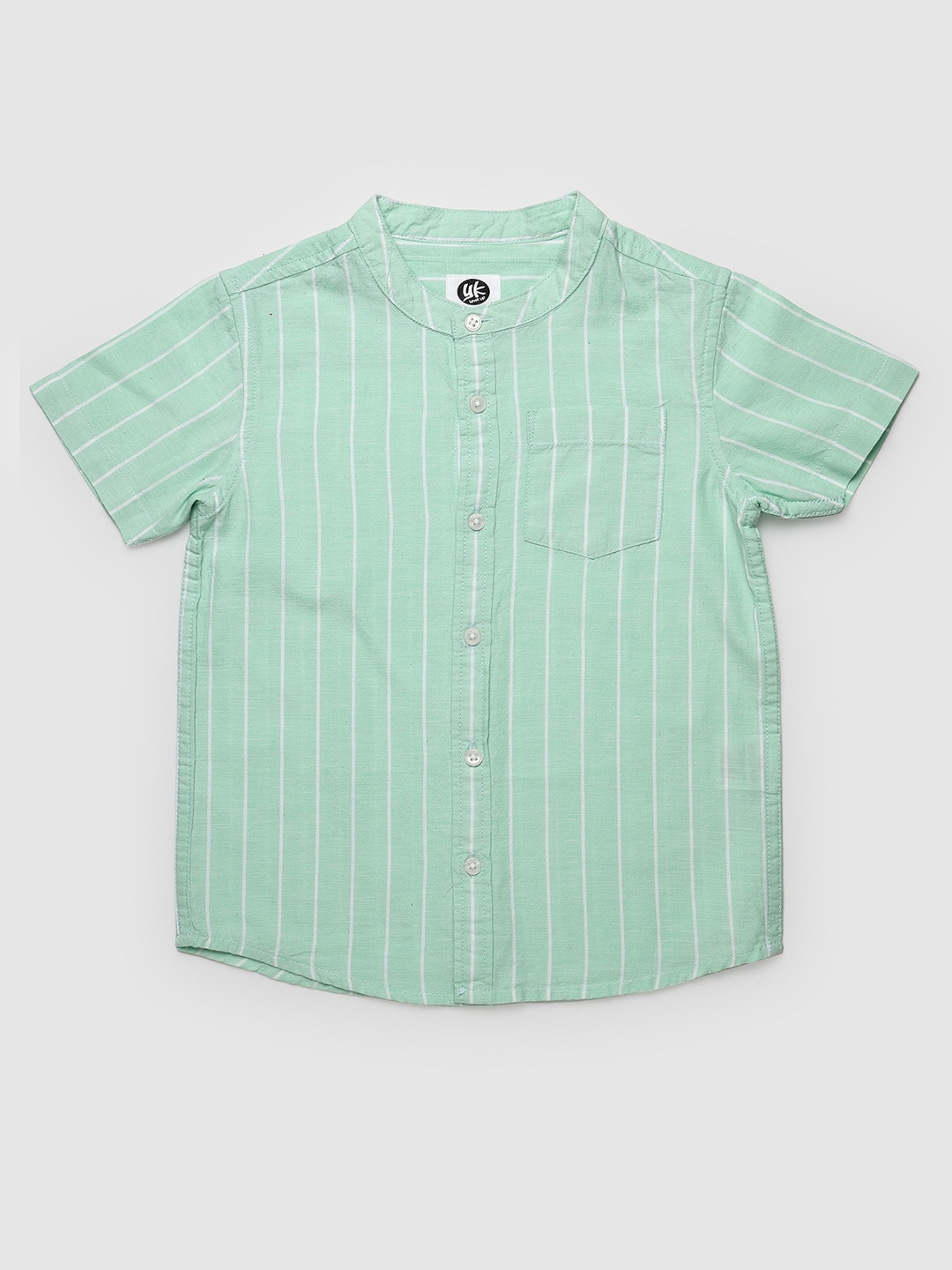 

YK Boys Comfort Vertical Stripes Mandarin Collar Short Sleeves Cotton Casual Shirt, Sea green