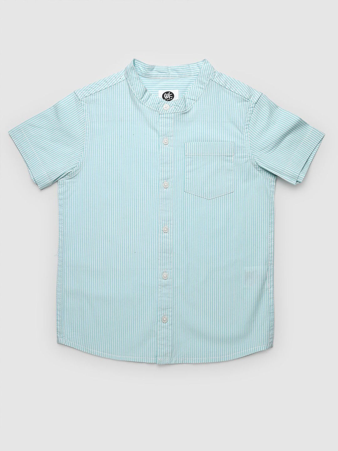 

YK Boys Mandarin Collar Short Sleeves Comfort Regular Fit Striped Casual Shirt, Sea green