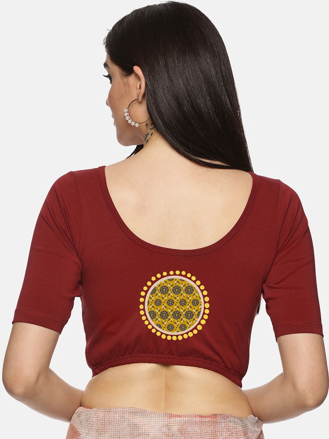 

NOT YET by us Printed Stretchable Saree Blouse, Maroon