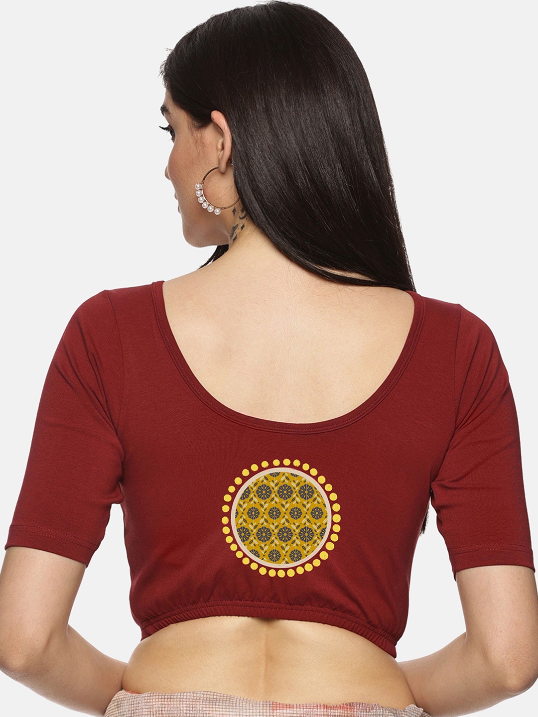

NOT YET by us Round Neck Stretchable Saree Blouse, Maroon
