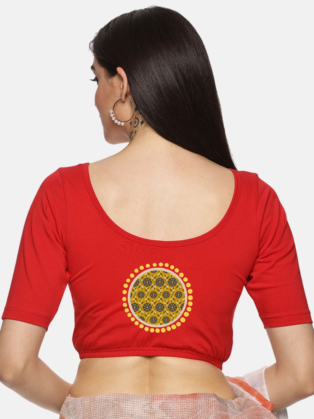 

NOT YET by us Printed Stretchable Saree Blouse, Red