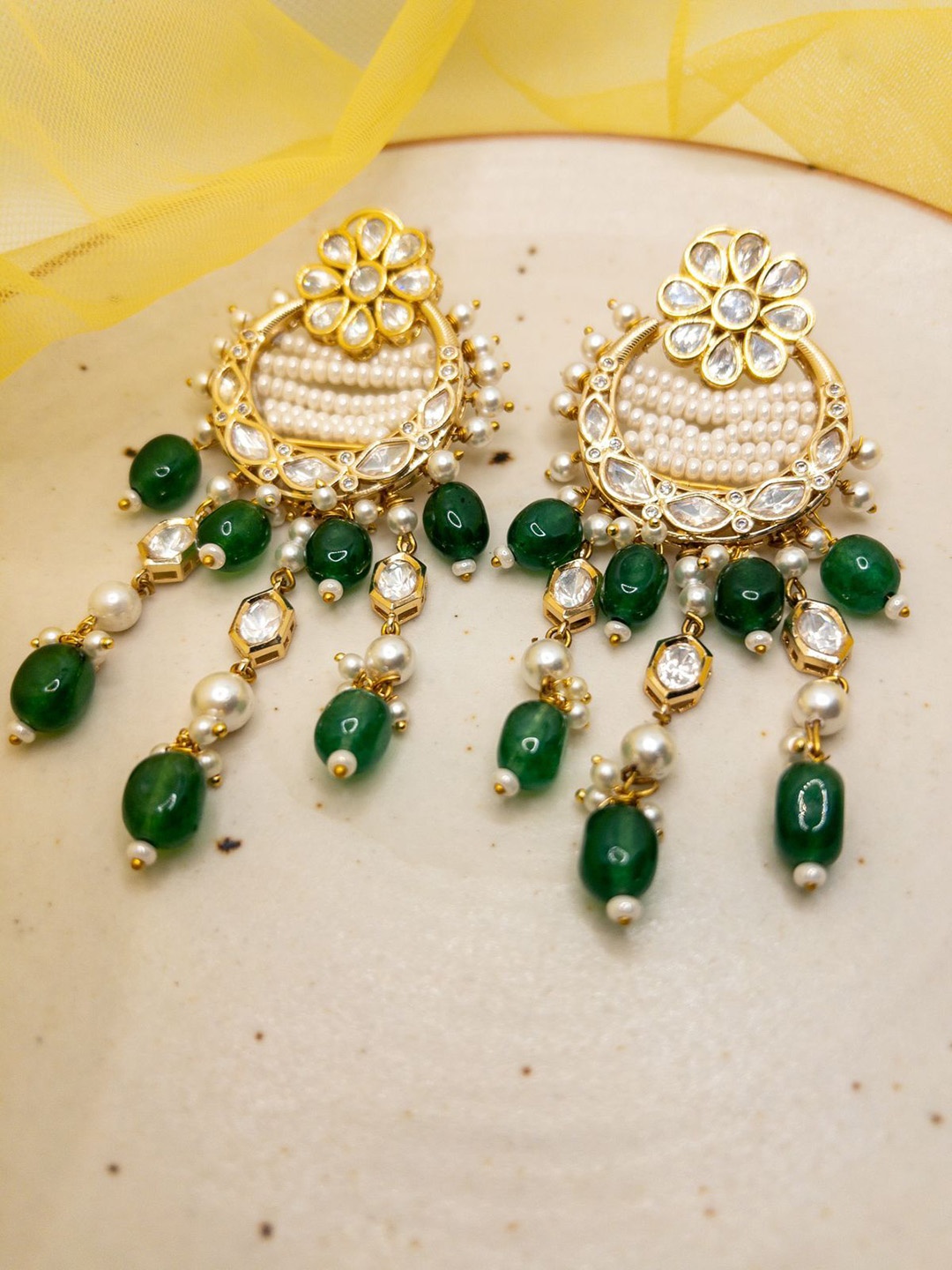 

XAGO Gold-Plated Contemporary Jhumkas, Green