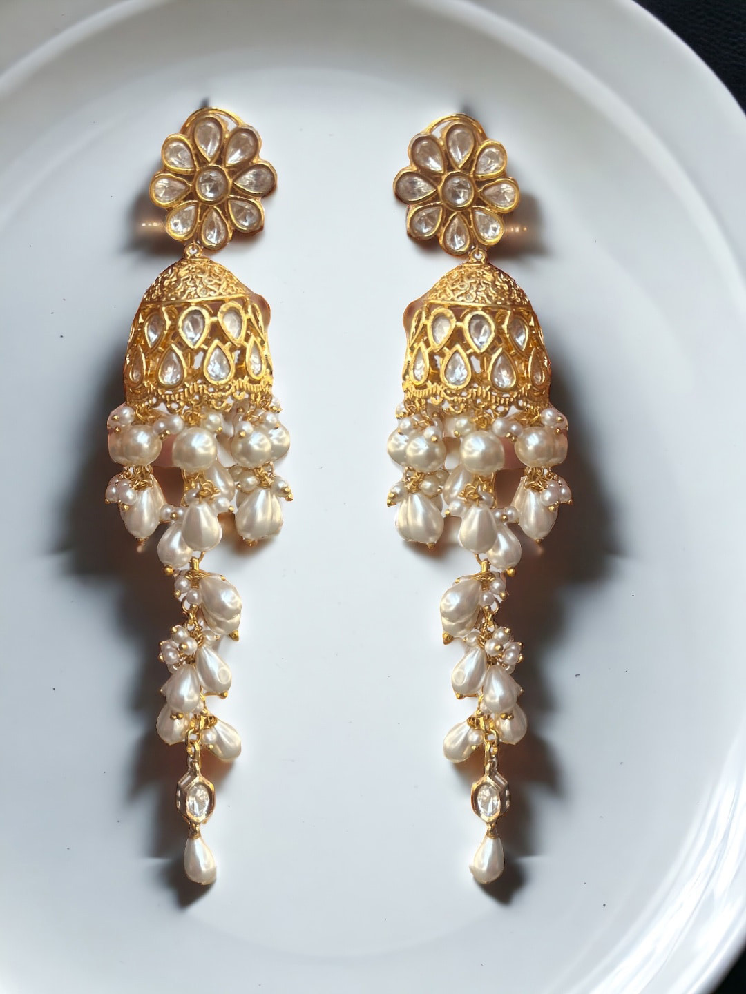 

XAGO Gold-Plated Contemporary Jhumkas, White